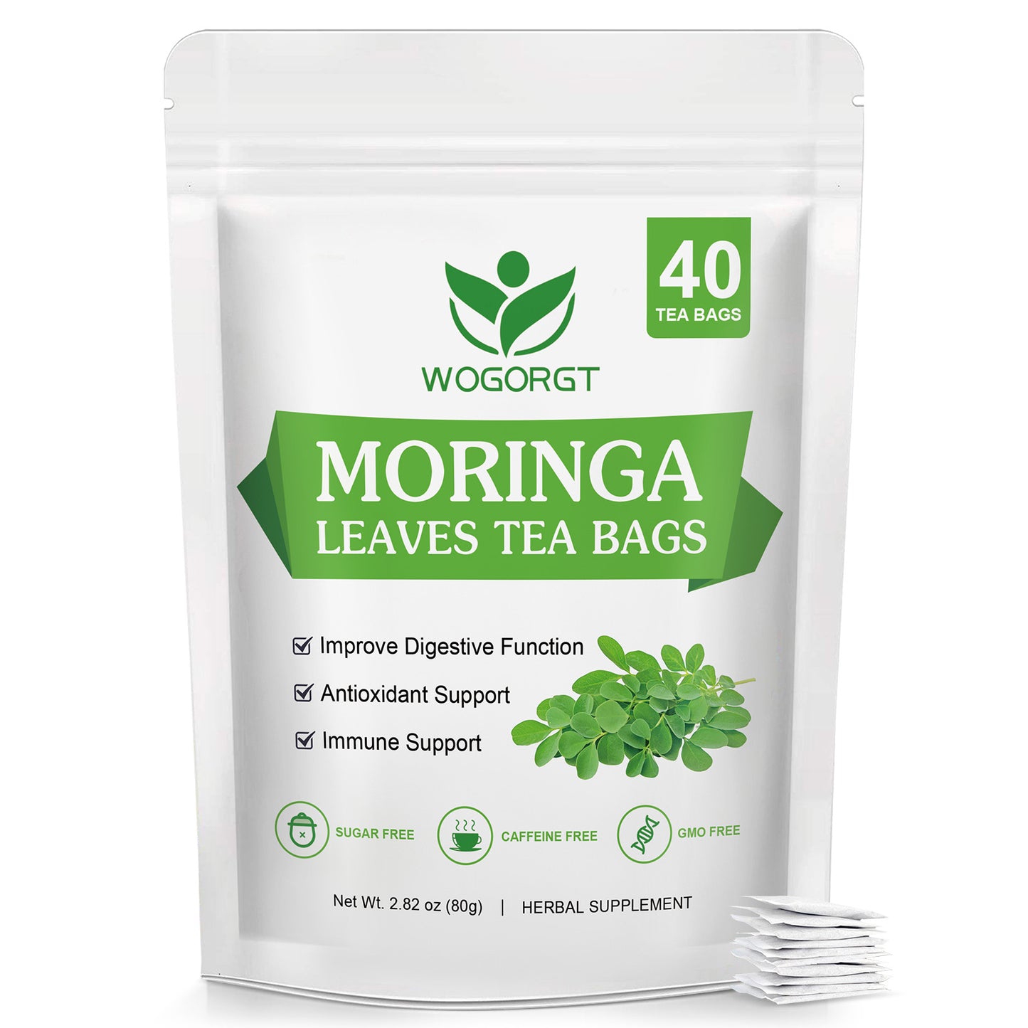 Organic Moringa Tea Bags - Pure Moringa Leaves Herbal Tea from India - Rich in Natural Antioxidants & Supports Daily Wellness - Caffeine Free, Sugar Free, Vegan - 40 Tea Bags