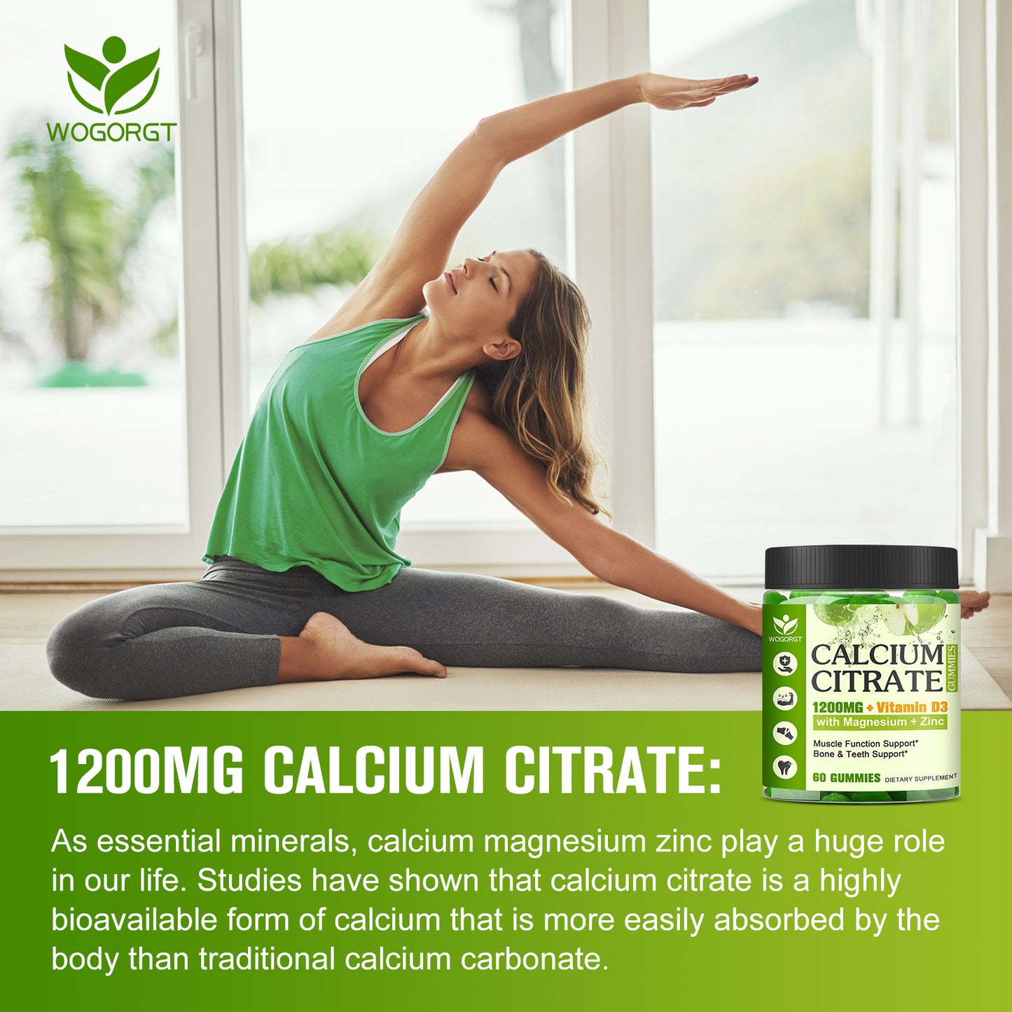 (2Pack) Calcium Citrate 1200mg Supplement with Vitamin D3 Gummies for Women and Men - Chewable Calcium Magnesium Zinc D3 K2 Supplement for Bone, Teeth, Immune Support, Apple Flavor - 60 Gummies