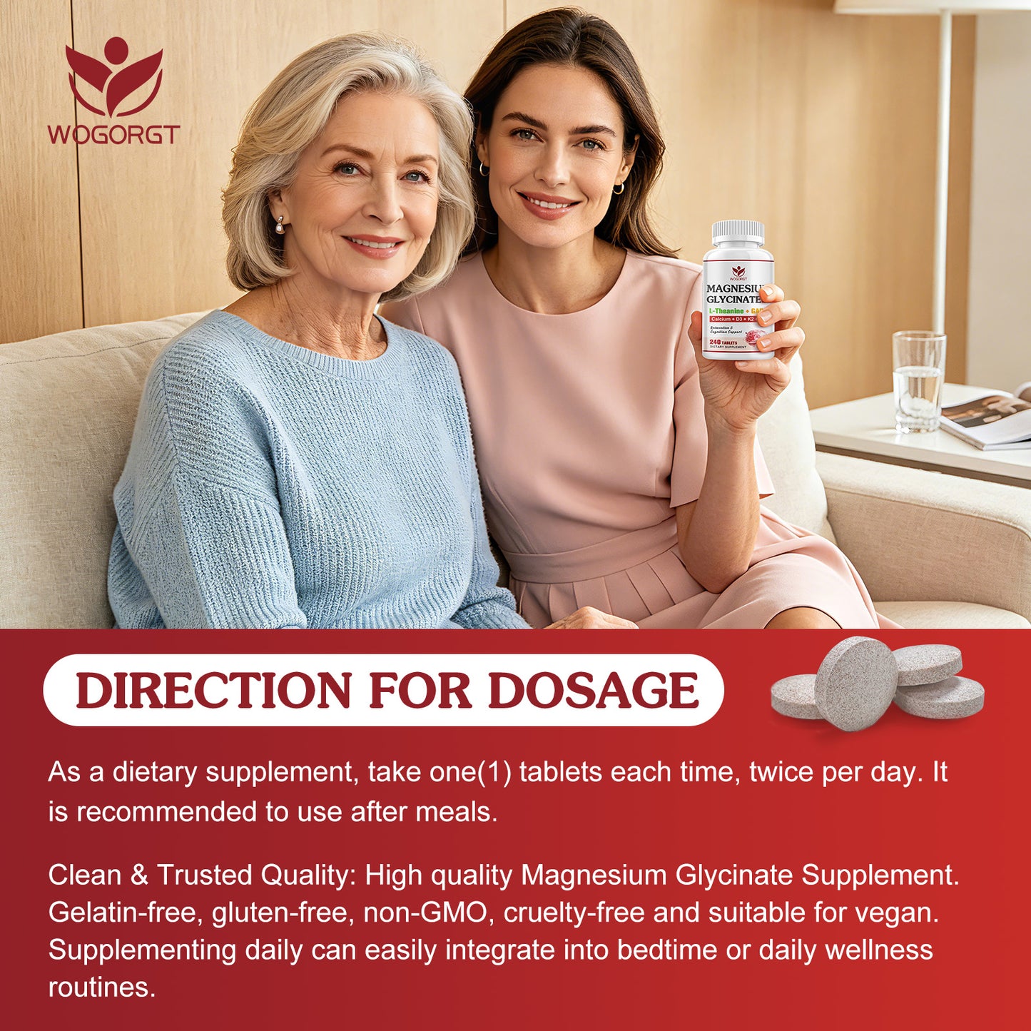 (1Pack) Magnesium Glycinate 200mg Supplement for Women & Men - Relaxation & Cognition Support - Magnesium Glycinate Supplement with L-Theanine, GABA, Chamomile, B6, D3 & K2, Vegan-Friendly - 240 Tablets