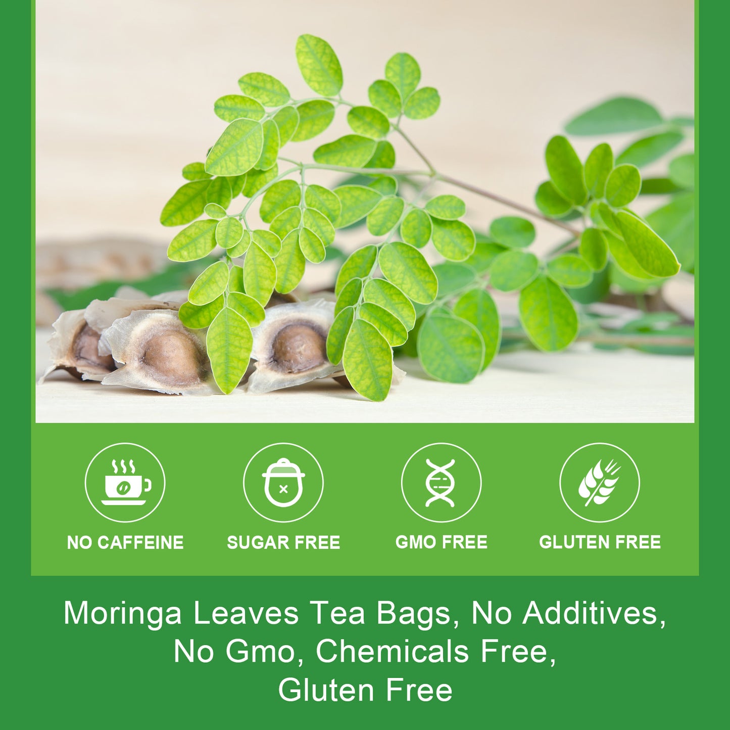 Organic Moringa Tea Bags - Pure Moringa Leaves Herbal Tea from India - Rich in Natural Antioxidants & Supports Daily Wellness - Caffeine Free, Sugar Free, Vegan - 40 Tea Bags
