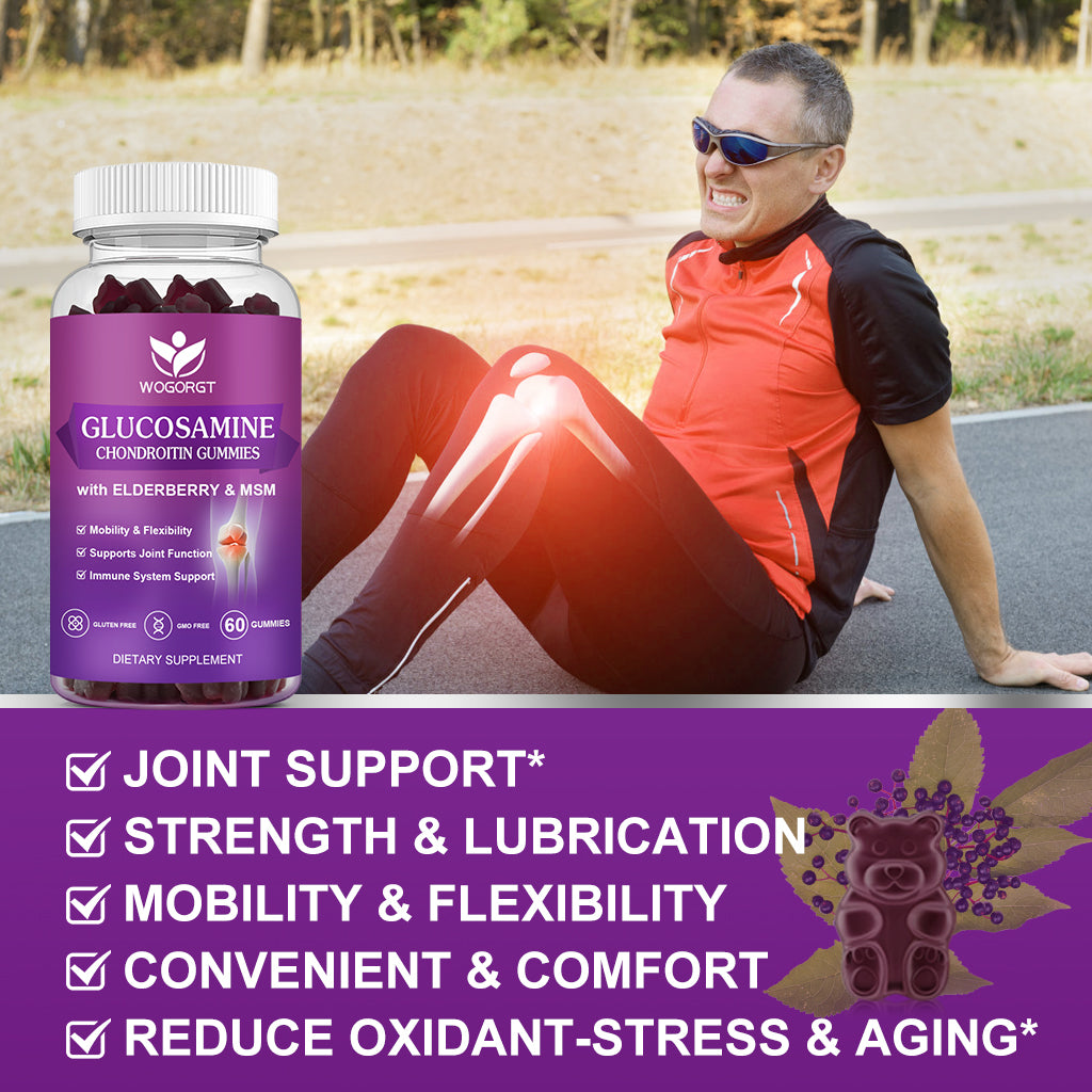 (3Pack) Glucosamine Chondroitin Gummies - Joint Support Gummies - 1500mg Extra Strength with MSM & Elderberry for Joint Support and Immune Support - 60 Gummies