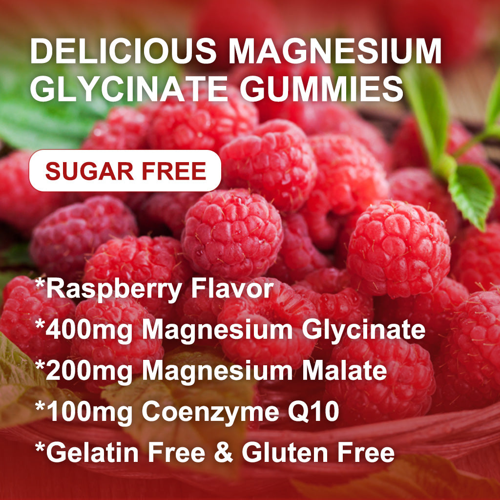 (1Pack) Magnesium Glycinate Gummies - 400mg Magnesium Glycinate Gummies with Vitamin D, B6, and CoQ10, Magnesium Supplement for Relaxation and Cognition, Sugar Free - 60 Raspberry Gummies