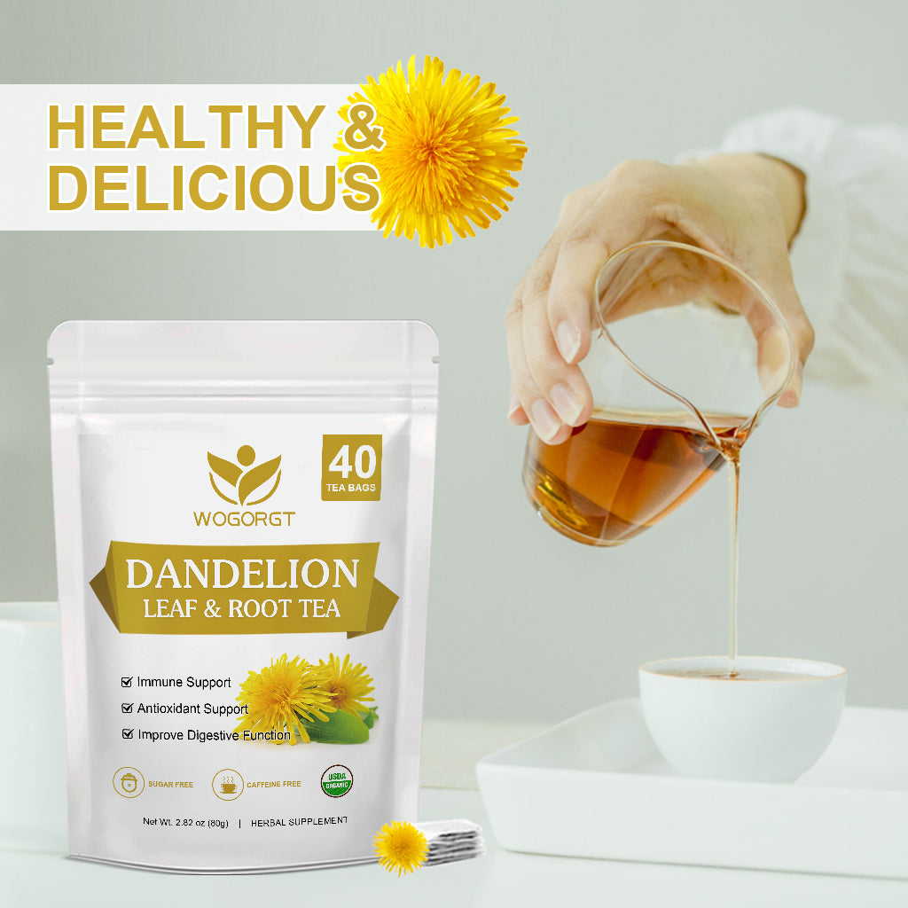 Dandelion Leaf & Root Tea - Natural Dandelion Herbal Tea for Liver Support, Antioxidant, Digestion and Immune Support, Caffeine Free - 40 Tea Bags