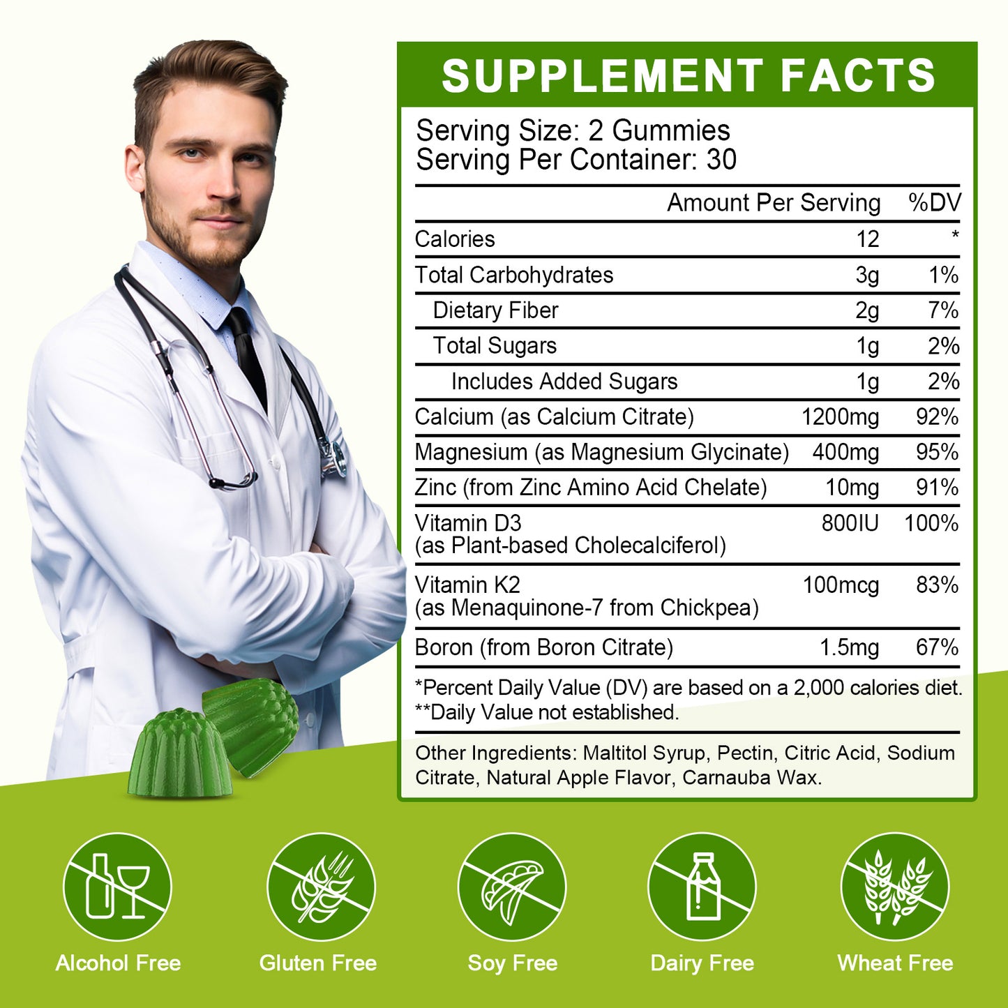 (2Pack) Calcium Citrate 1200mg Supplement with Vitamin D3 Gummies for Women and Men - Chewable Calcium Magnesium Zinc D3 K2 Supplement for Bone, Teeth, Immune Support, Apple Flavor - 60 Gummies