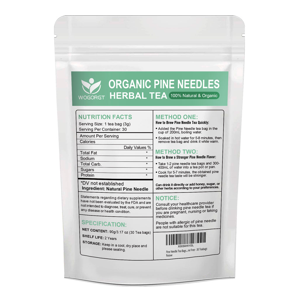 Organic Dried Pine Needle Tea Bags - Pine Needle Herbal Tea for Immune Support & Antioxidant, Caffeine Free, Natural Suramin - 30 Tea bags