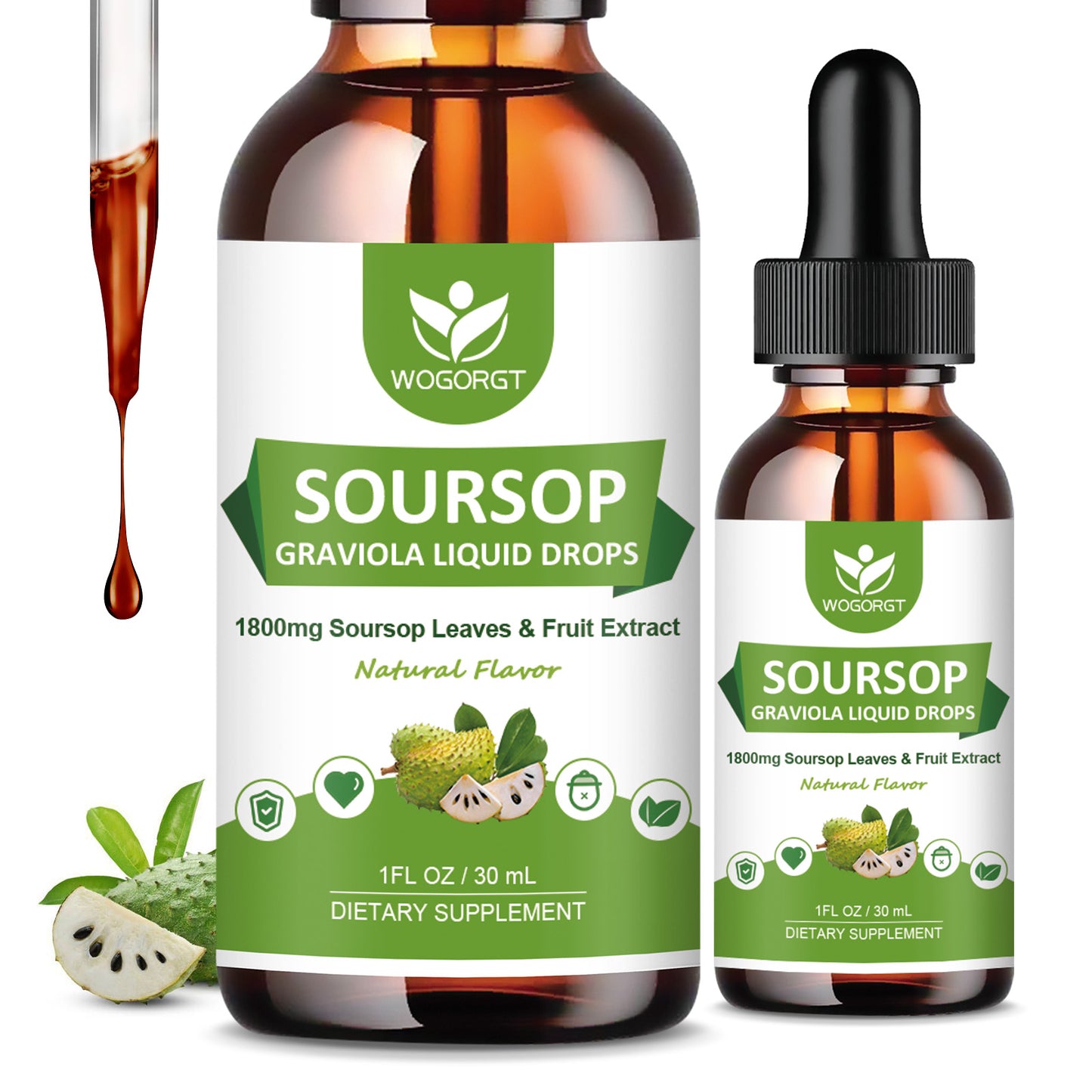 (2 Pack) Soursop Graviola Liquid Drops - 1800mg Soursop Extract - High Absorption Soursop Bitters Liquid for Cell Support & Regeneration, Immune Support, Antioxidant, Relaxation, Sugar Free - 1 Fl Oz