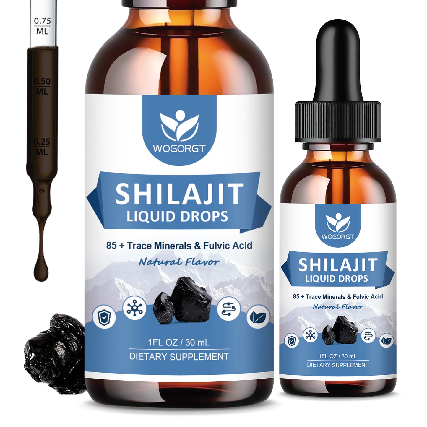 (2 Pack) Pure Himalayan Shilajit Liquid Supplement - Shilajit Resin Drops Contain 85+ Trace Minerals & Fulvic Acid for Energy & Immune Support, Detox, Cleanse for Men & Women - 1 Fl Oz