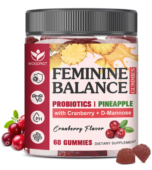 (1pack) Premium Feminine Balance Gummies for Women - Pineapple Probiotics Gummies with Cranberry Extract and D-Mannose, pH Balance Support, Freshness, Sugar Free, Vegan, Cranberry Flavor - 60 Gummies