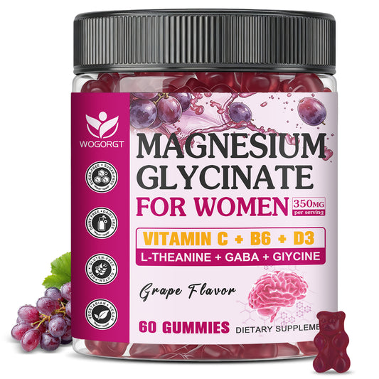 (1pack) Magnesium Glycinate Gummies for Women, Magnesium Glycinate 350 mg with L-theanine, GABA & Glycine, Magnesium Supplement for Women, Cognition Support, Sugar Free, Grape Flavor, 60 Ct