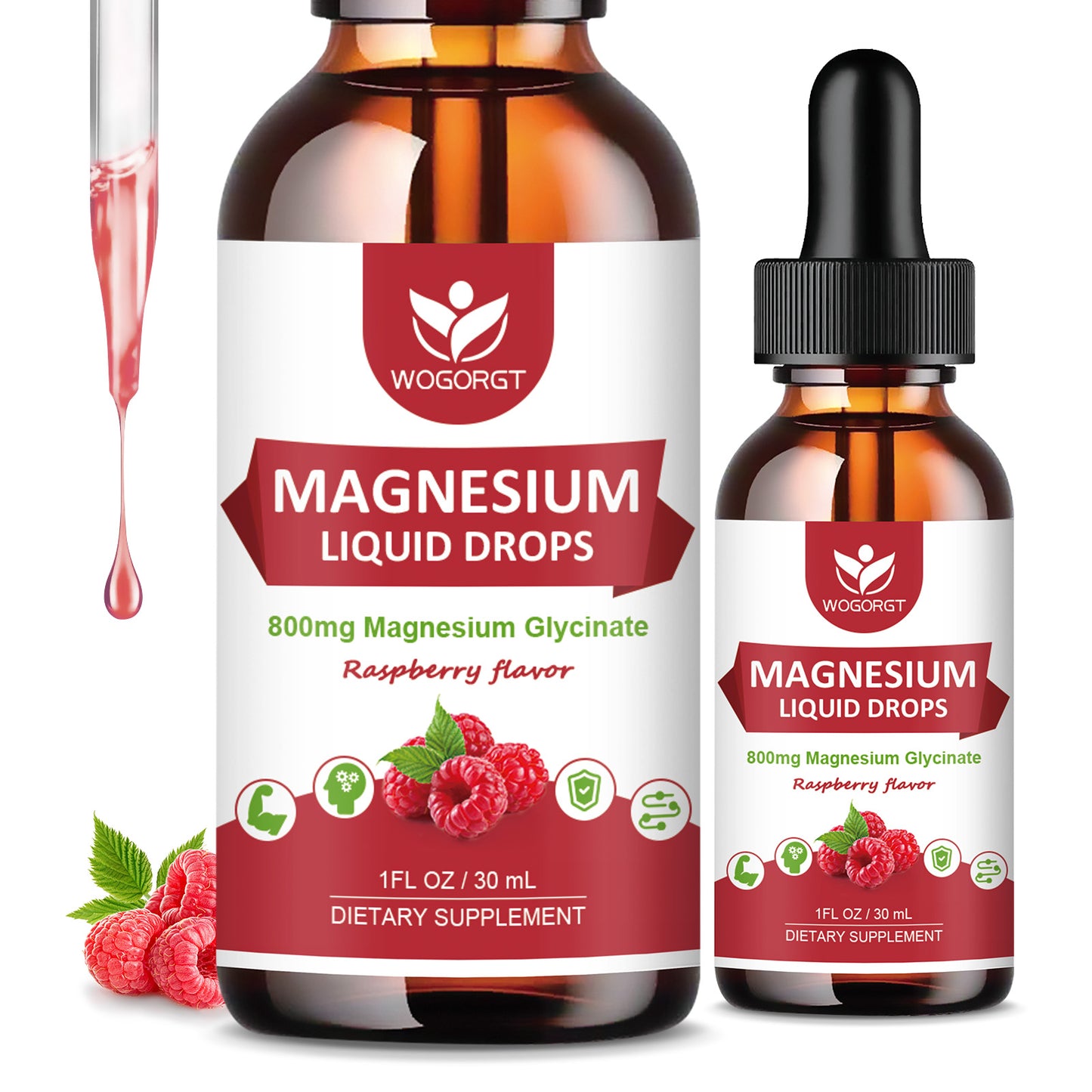 (2 Pack) Magnesium Glycinate Liquid Drops with Citrate & Taurate - High Absorption 1000mg Liquid Magnesium Complex with D3, GABA, L-theanine for Cognition, Calm, Mood & Sleep, Raspberry Flavor - 30mL