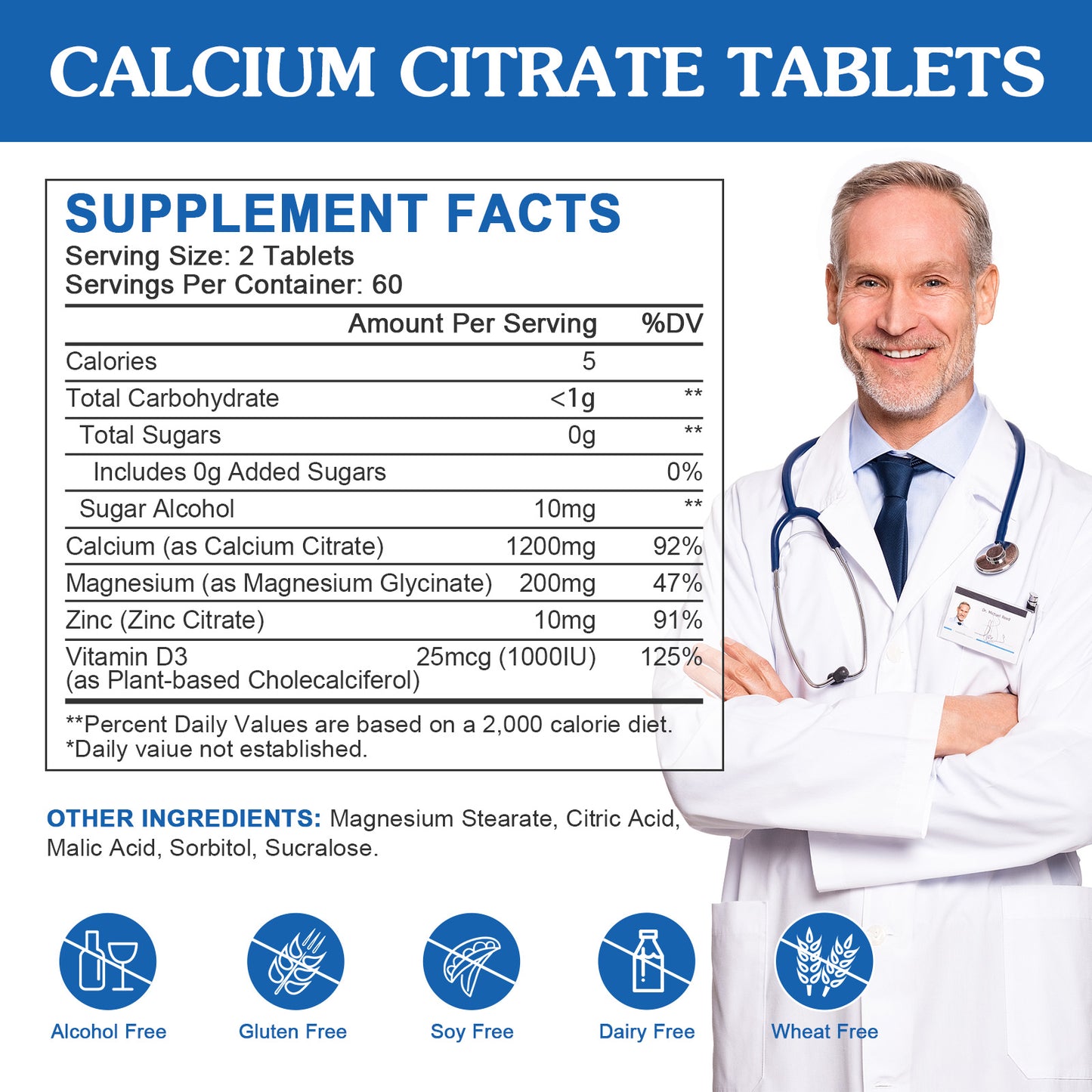 (2Pack) Calcium Citrate 1200mg Supplement with Vitamin D3 for Women and Men - Calcium Magnesium Zinc D3 Supplement for Bone, Teeth, Immune Support, Vegan-Friendly - 120 Tablets