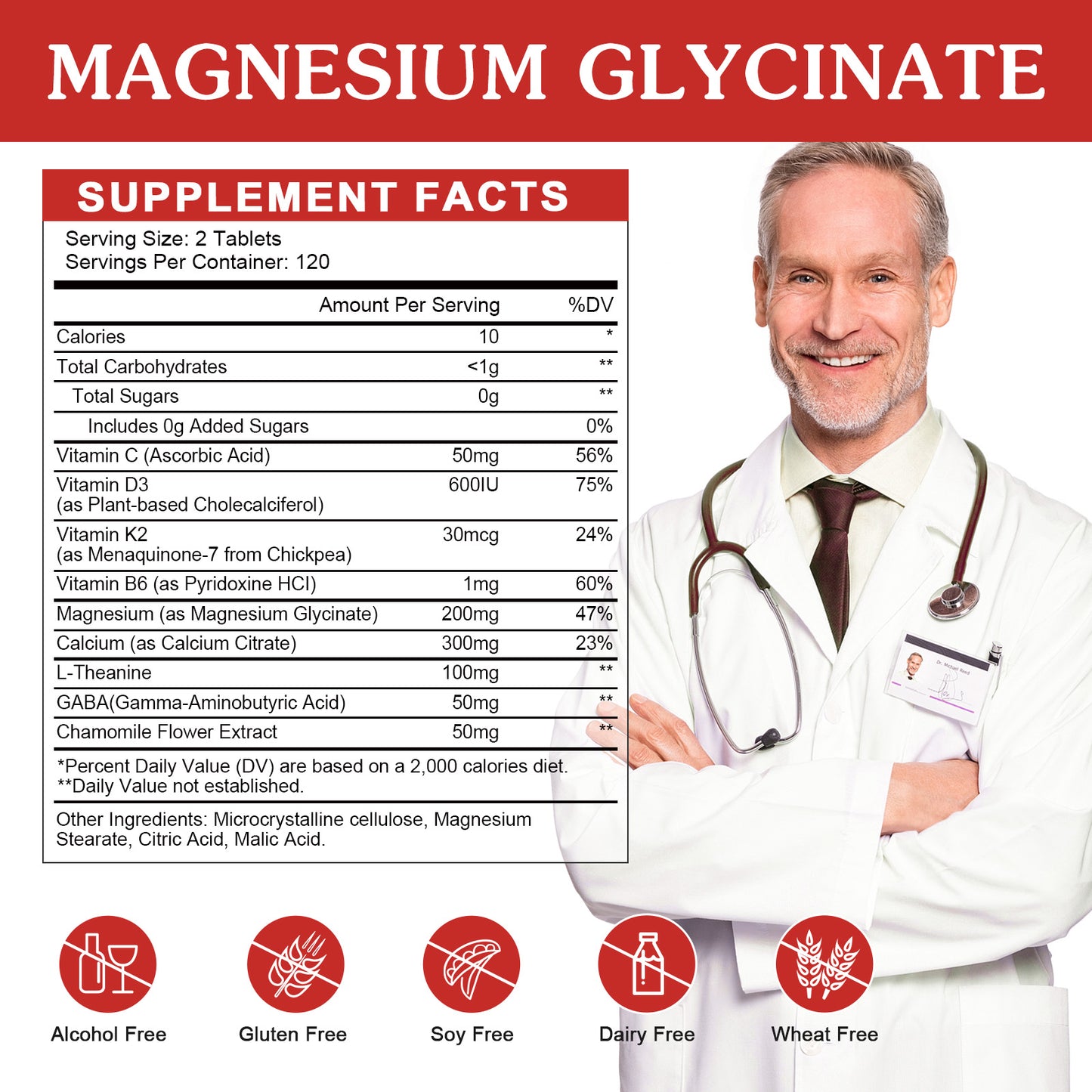 (1Pack) Magnesium Glycinate 200mg Supplement for Women & Men - Relaxation & Cognition Support - Magnesium Glycinate Supplement with L-Theanine, GABA, Chamomile, B6, D3 & K2, Vegan-Friendly - 240 Tablets