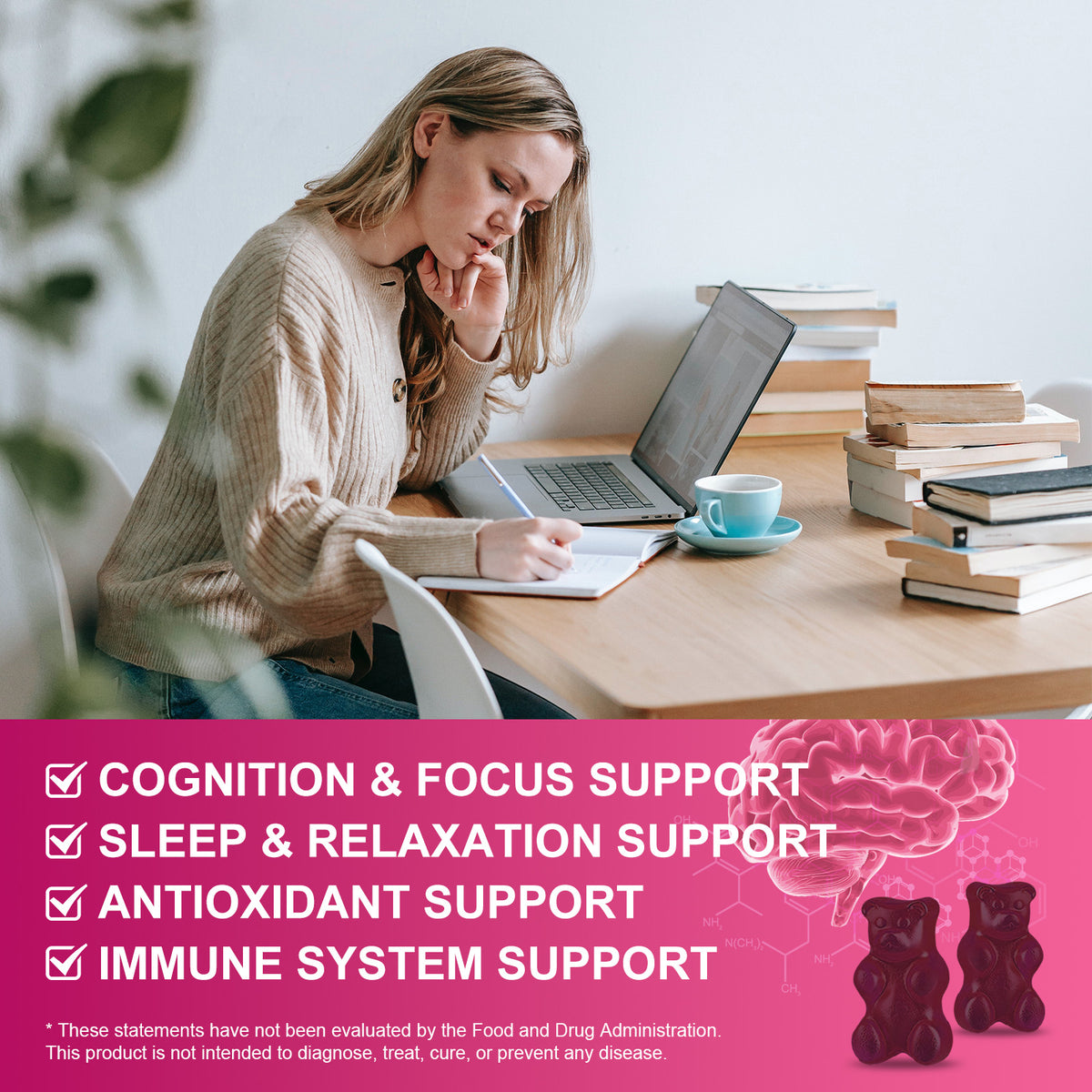 (2pack) Magnesium Glycinate Gummies for Women, Magnesium Glycinate 350 mg with L-theanine, GABA & Glycine, Magnesium Supplement for Women, Cognition Support, Sugar Free, Grape Flavor, 60 Ct