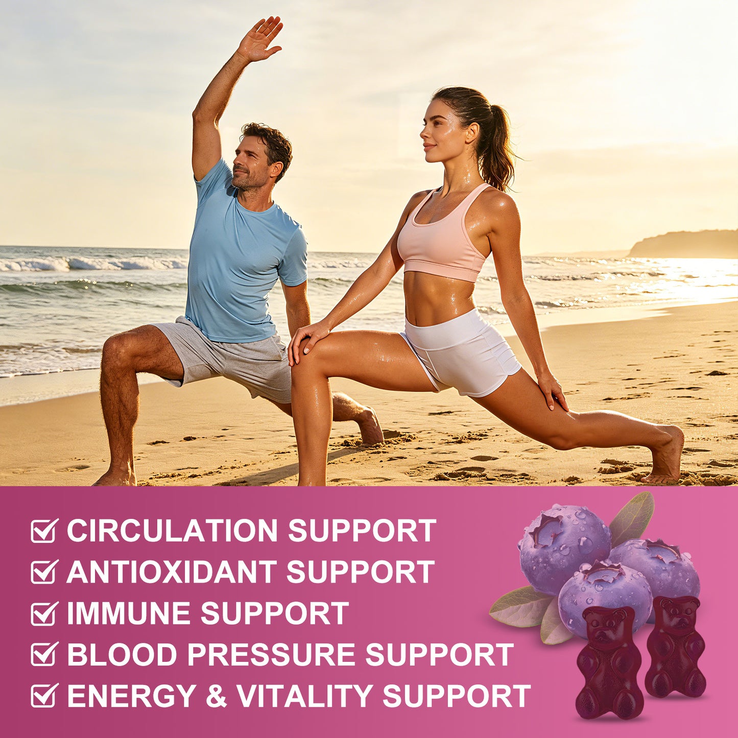 (1pack) Beet Root Gummies for Men & Women - Blood Pressure Support - Beetroot Supplement with Grape Seed Extract, CoQ10, L-Arginine, Vitamin C, B12 & B3 - Vegan, Sugar-Free, Blueberry Flavor, 60 Ct