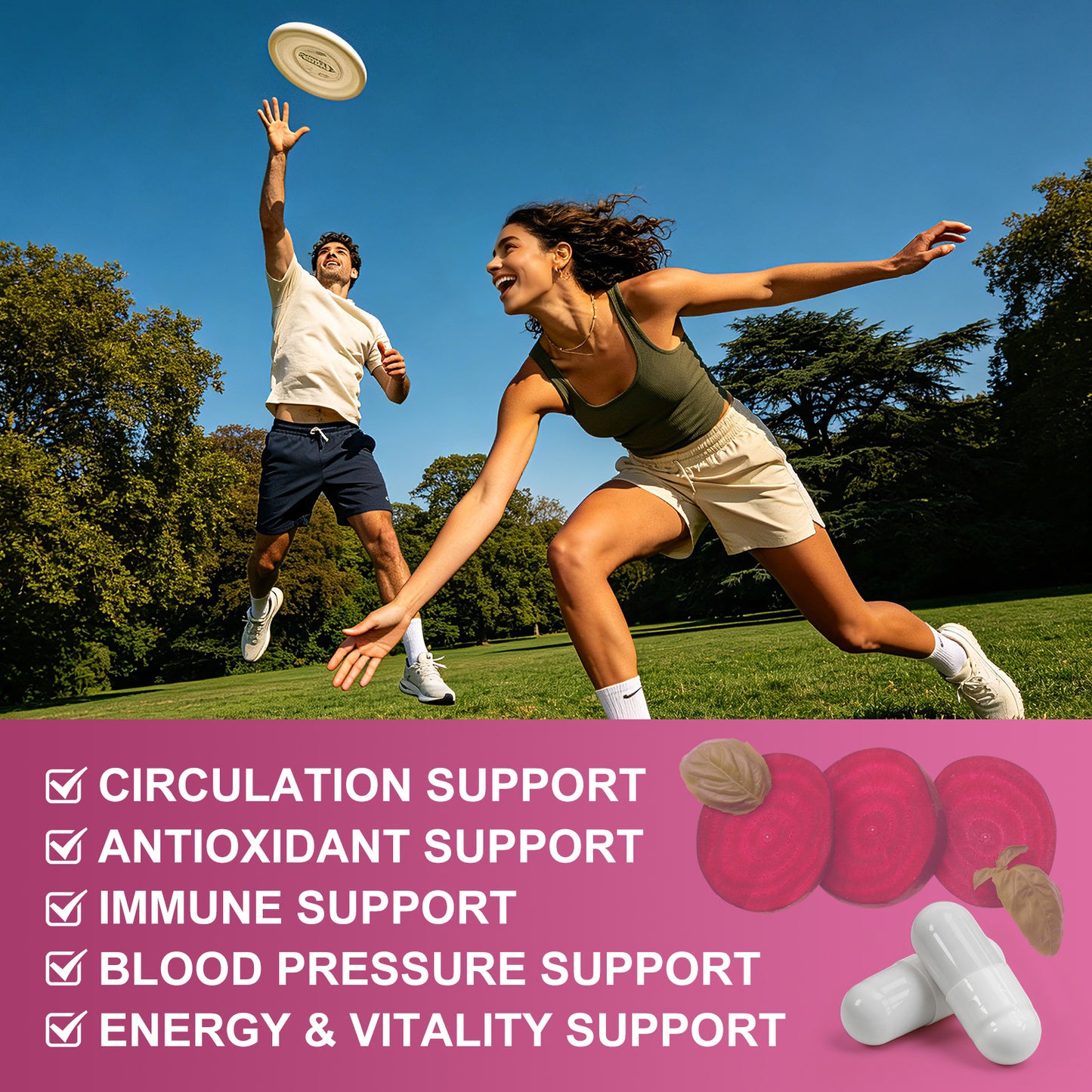 (1Pack) Beet Root Capsules - Blood Pressure Support - 800mg Beet Root Powder Supplement with Grape Seed Extract, CoQ10, L-Arginine, Vitamin B12 & B3 for Men & Women - Vegan, 120 Ct