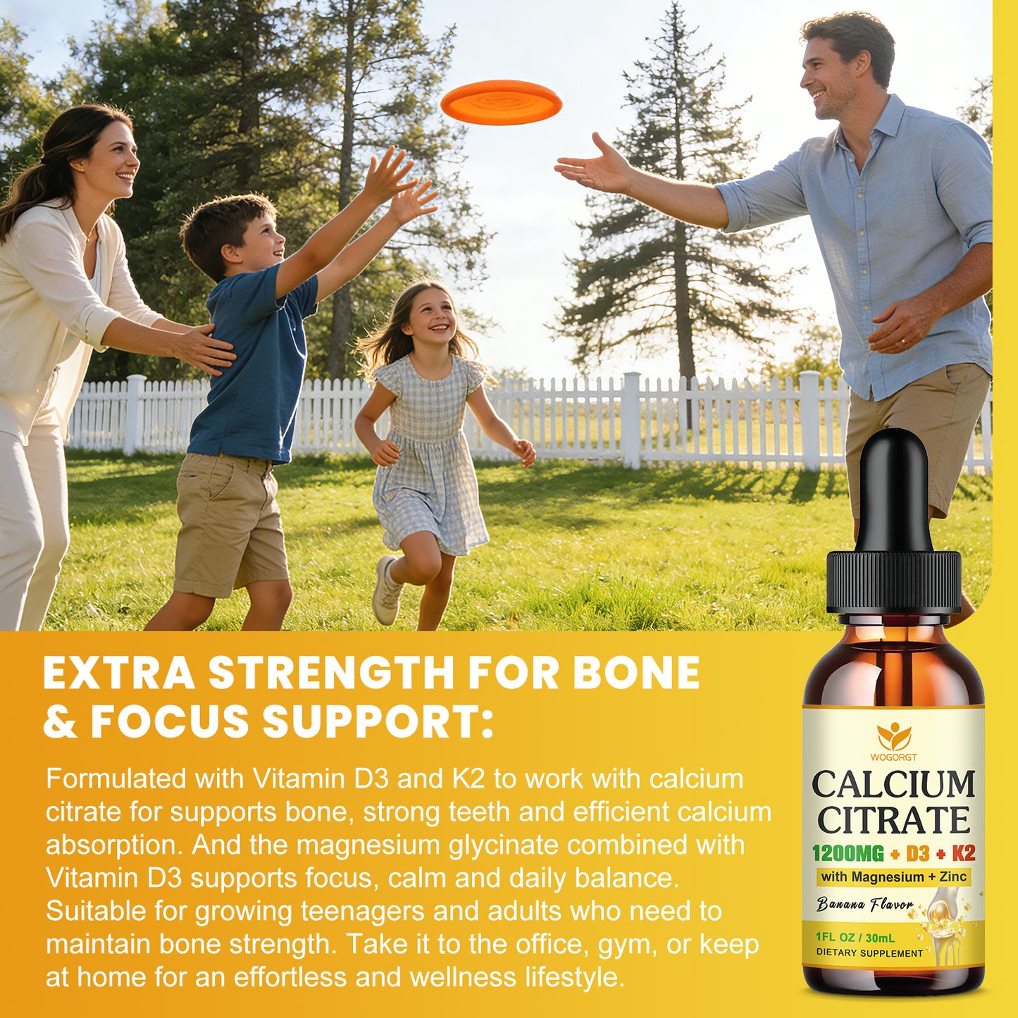 (2 Pack)Calcium Citrate 1200mg Liquid Supplement with Vitamin D3 for Women & Men - Calcium Magnesium Zinc D3 K2 Supplement for Bone, Teeth, Immune Support - Sugar Free, Vegan, Banana Flavor - 1 Fl Oz