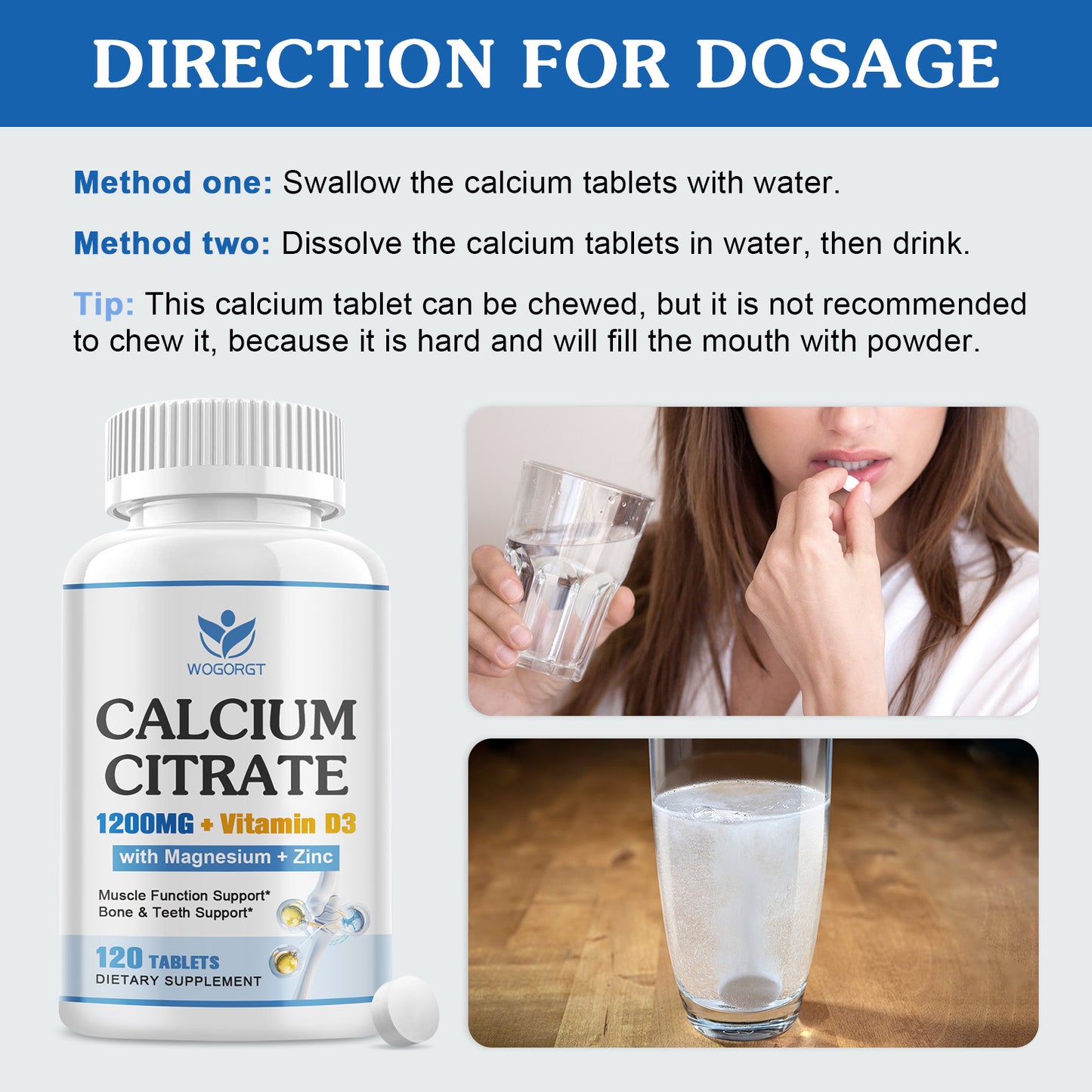 (2Pack) Calcium Citrate 1200mg Supplement with Vitamin D3 for Women and Men - Calcium Magnesium Zinc D3 Supplement for Bone, Teeth, Immune Support, Vegan-Friendly - 120 Tablets