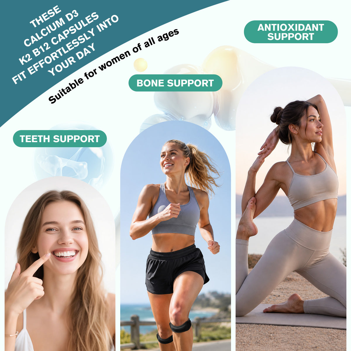 (1Pack) 1200mg Calcium D3 K2 B12 Supplement for Women, Calcium Citrate with Vitamin D3 K2 B12, Resveratrol, Grape Seed Extract for Bone & Teeth Support, Sugar Free, Vegan, 120Ct