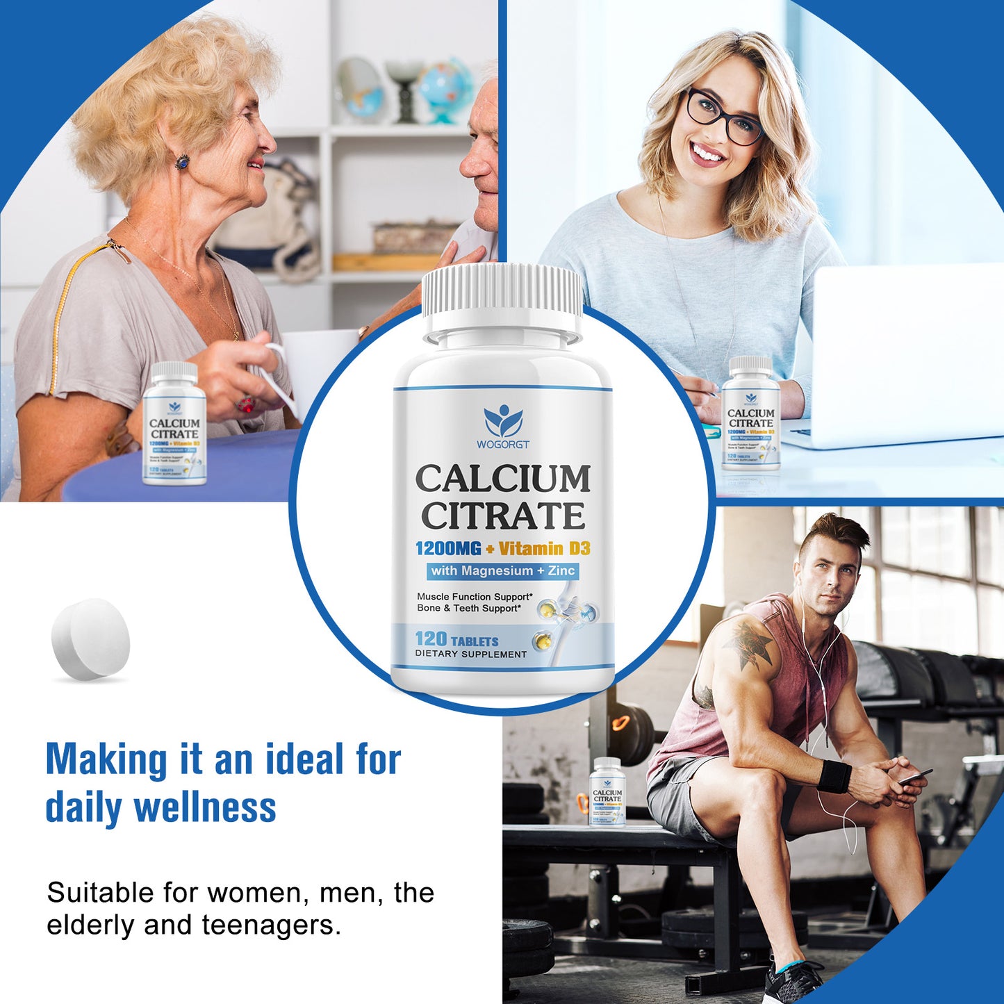 (2Pack) Calcium Citrate 1200mg Supplement with Vitamin D3 for Women and Men - Calcium Magnesium Zinc D3 Supplement for Bone, Teeth, Immune Support, Vegan-Friendly - 120 Tablets