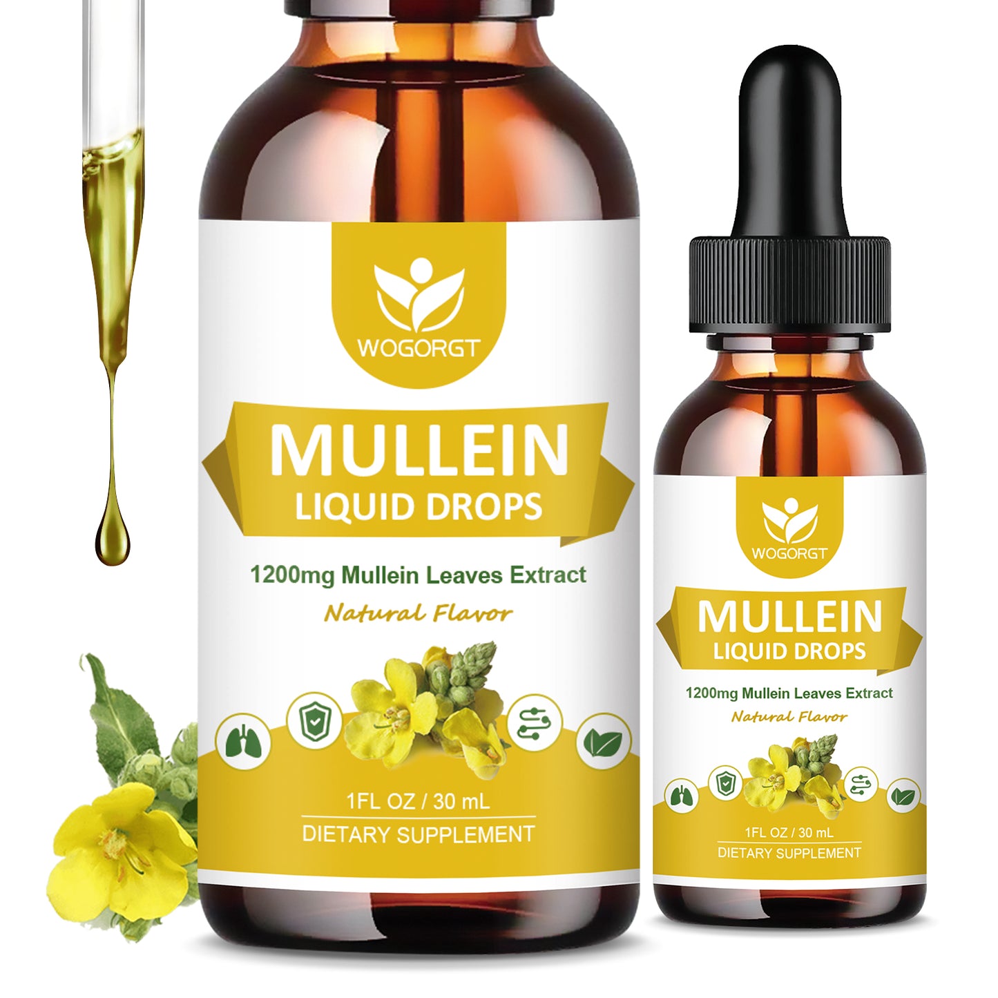 (2 Pack) Mullein Drops for Lungs - 1200mg Mullein Leaves Extract with Elderberry, Marshmallow Root and Orange Peel, Mullein Liquid Drops for Immune, Lungs Cleanse and Respiratory Support, Vegan - 30mL