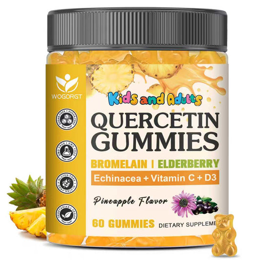 (1pack) Quercetin Gummies for Adults & Kids - 800mg Quercetin with Bromelain, Zinc, Elderberry, Vitamin C & D3 - lmmune & Seasonal Wellness Support - Sugar Free, Vegan, Pineapple Flavor - 60 Gummies