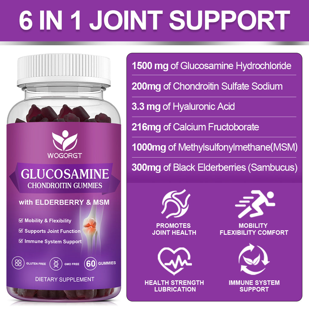 (3Pack) Glucosamine Chondroitin Gummies - Joint Support Gummies - 1500mg Extra Strength with MSM & Elderberry for Joint Support and Immune Support - 60 Gummies