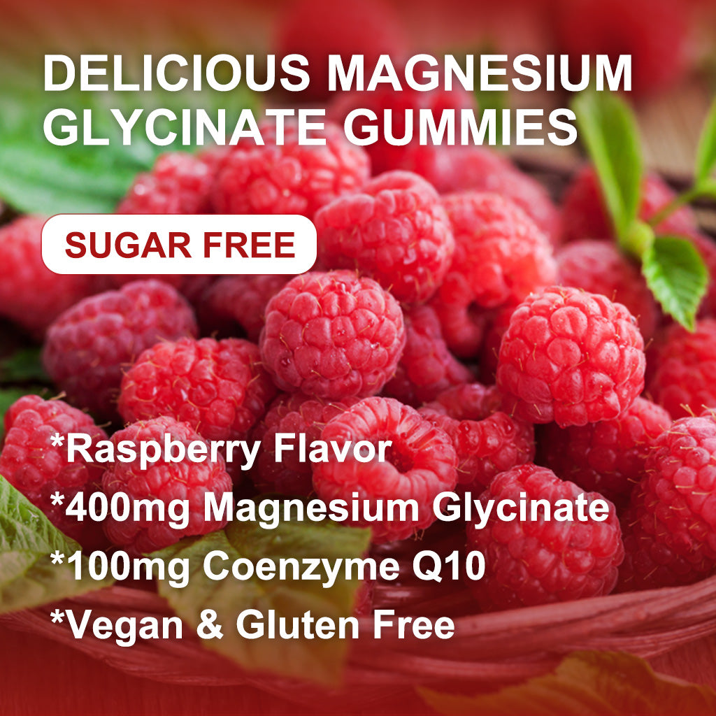 (2Pack) Magnesium Glycinate Gummies - 400mg Magnesium Glycinate Gummies with Vitamin D, B6, and CoQ10, Magnesium Supplement for Relaxation and Cognition, Sugar Free - 60 Raspberry Gummies