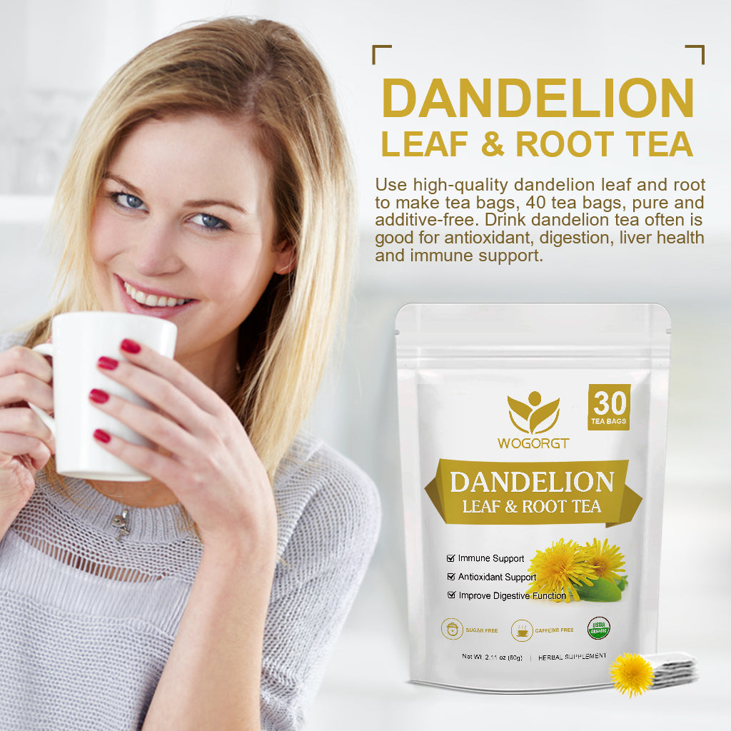 Dandelion Leaf & Root Tea - Natural Dandelion Herbal Tea for Liver Support, Antioxidant, Digestion and Immune Support, Caffeine Free - 30 Tea Bags