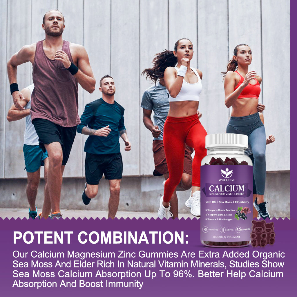 (3Pack) Calcium Magnesium Zinc Gummies with Vitamin D3 - High Absorption Complex Calcium Supplement with Sea Moss, Elderberry for Bone, Muscles, Immune, Mood & Sleep Support, Vegan - 60 Gummies