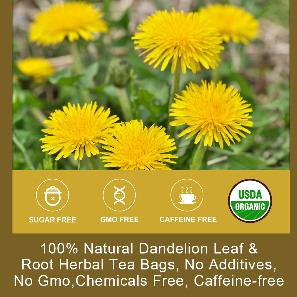 Dandelion Leaf & Root Tea - Natural Dandelion Herbal Tea for Liver Support, Antioxidant, Digestion and Immune Support, Caffeine Free - 30 Tea Bags