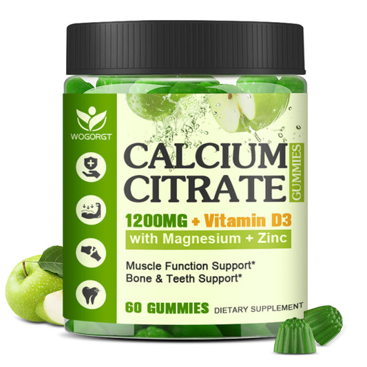 (1Pack) Calcium Citrate 1200mg with Vitamin D3 Supplement for Women and Men - Chewable Calcium Magnesium Zinc D3 K2 Gummies Supplement for Bone, Teeth, Immune Support, Apple Flavor - 60 Gummies