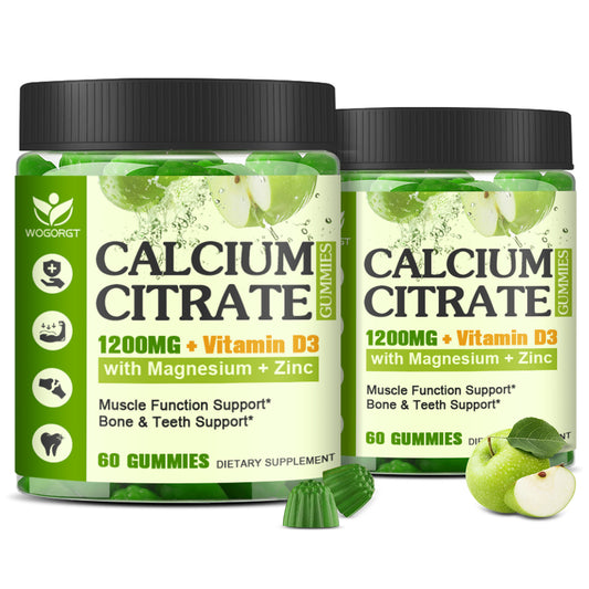(2Pack) Calcium Citrate 1200mg Supplement with Vitamin D3 Gummies for Women and Men - Chewable Calcium Magnesium Zinc D3 K2 Supplement for Bone, Teeth, Immune Support, Apple Flavor - 60 Gummies