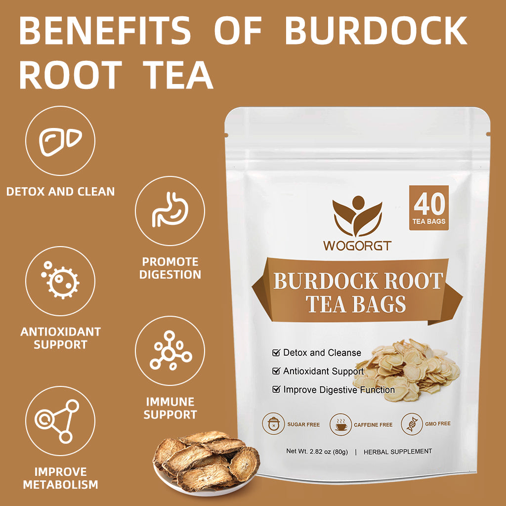 Burdock Root Tea - Natural Burdock Root Herbal Tea Bags for Liver Support, Antioxidant, Digestion and Immune Support, Caffeine Free - 40 Tea Bags