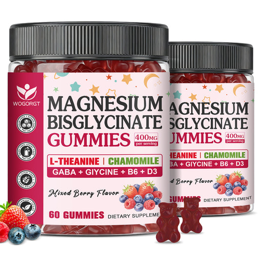 (2pack) Magnesium Bisglycinate Gummies 400mg, Magnesium Bisglycinate Chelated Supplement with L-theanine, GABA for Women & Men, Muscle, Focus Support, Mixed Berry Flavor, Sugar Free, 60 Ct