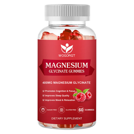 Magnesium Glycinate Gummies - 400mg Magnesium Glycinate Gummies with Vitamin D, B6, and CoQ10, Magnesium Supplement for Relaxation and Cognition, Sugar Free - 60 Raspberry Gummies