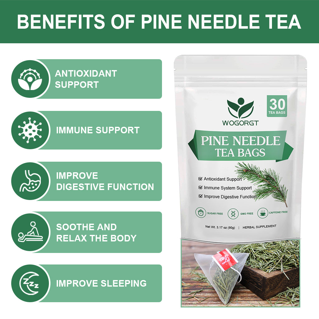 Organic Dried Pine Needle Tea Bags - Pine Needle Herbal Tea for Immune Support & Antioxidant, Caffeine Free, Natural Suramin - 30 Tea bags