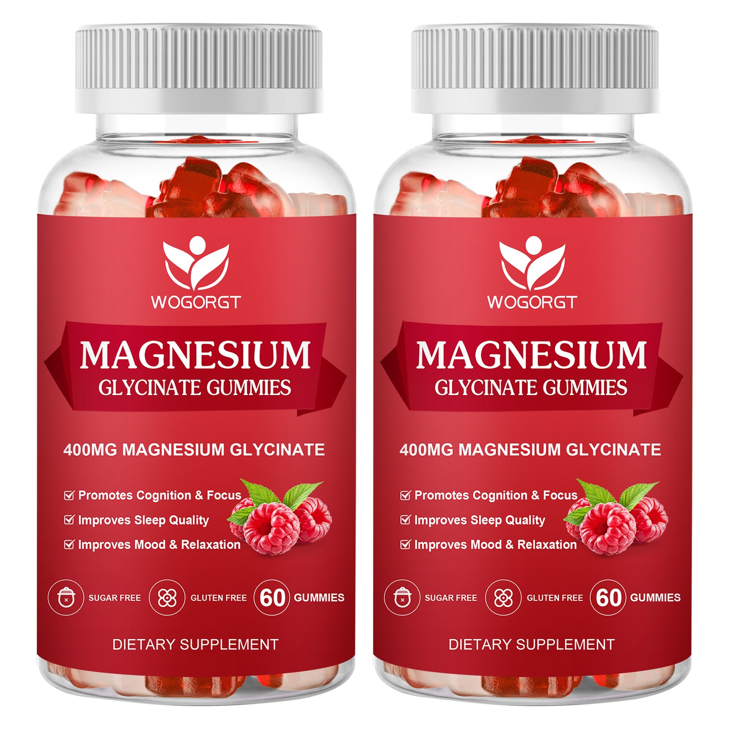 (2Pack) Magnesium Glycinate Gummies - 400mg Magnesium Glycinate Gummies with Vitamin D, B6, and CoQ10, Magnesium Supplement for Relaxation and Cognition, Sugar Free - 60 Raspberry Gummies