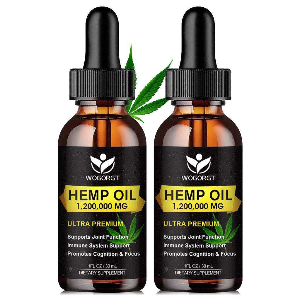 (2 Pack) Organic Hemp Oil - 100% Natural Hemp Oil Extract, Calming, Sleep, Relaxation, Immune Support, Rich in Omega 3, 6, 9 Fatty Acids, Vegan - 30mL