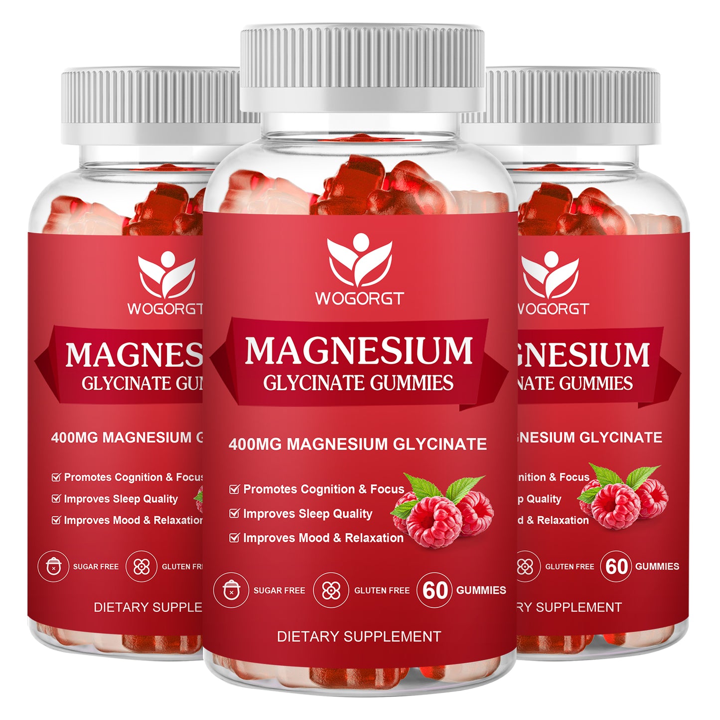 (3Pack) Magnesium Glycinate Gummies - 400mg Magnesium Glycinate Gummies with Vitamin D, B6, and CoQ10, Magnesium Supplement for Relaxation and Cognition, Sugar Free - 60 Raspberry Gummies