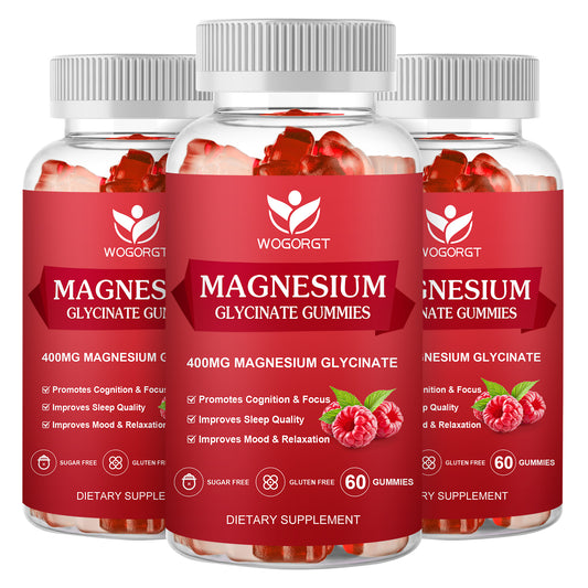 (3Pack) Magnesium Glycinate Gummies - 400mg Magnesium Glycinate Gummies with Vitamin D, B6, and CoQ10, Magnesium Supplement for Relaxation and Cognition, Sugar Free - 60 Raspberry Gummies