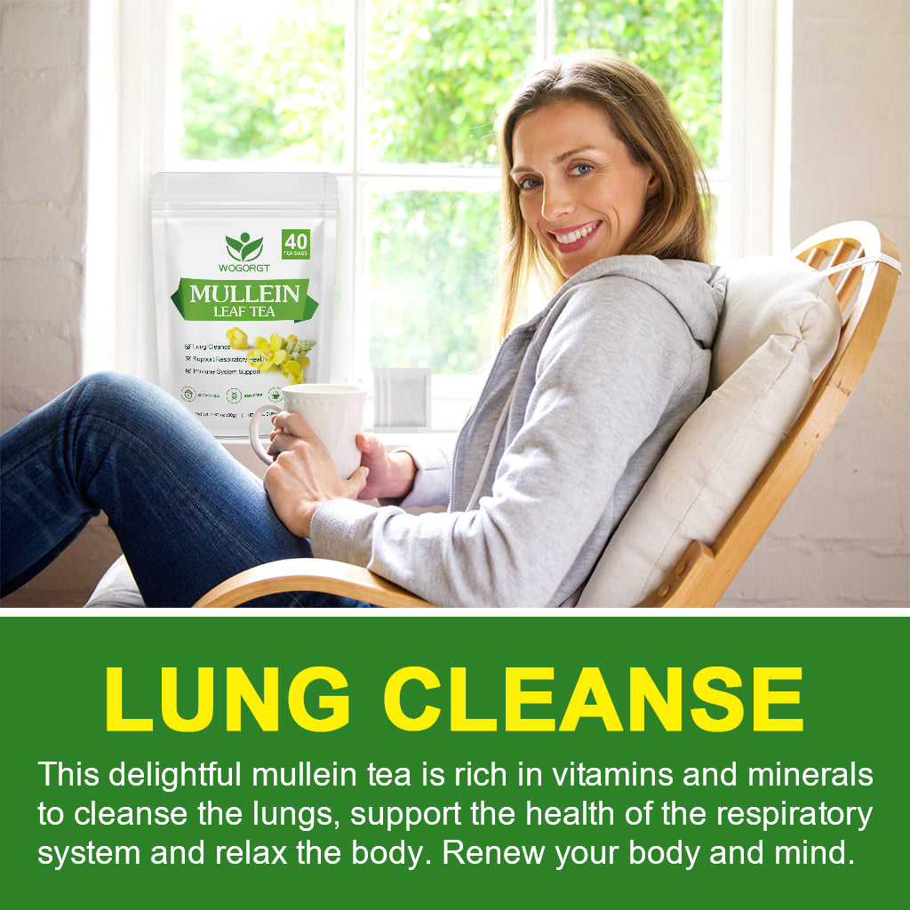 Mullein Tea Bags - Natural Mullein Leaf Tea for Lungs Cleanse and Respiratory Support, Caffeine Free - 40 Tea Bags