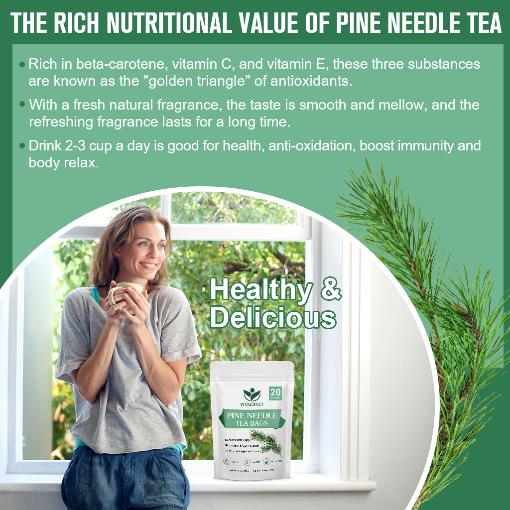 Pine Needle Tea Bags - Organic Dried Pine Needle Herbal Tea for Immune Support & Antioxidant, Caffeine Free, Natural Suramin - 20 Tea bags