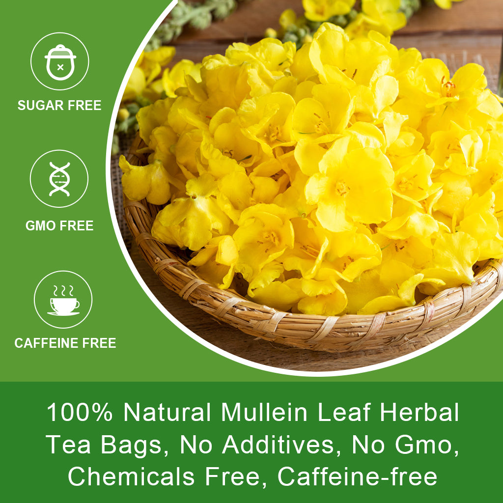 Mullein Tea Bags - Organic Mullein Leaf Tea for Lungs Cleanse and Respiratory Support, Caffeine Free - 30 Tea Bags