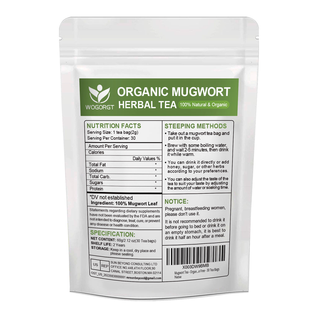 Mugwort Tea - Organic Mugwort Herb Tea, Dried Mugwort Tea Bags for Immune Support and Sleep Better, Caffeine Free - 30 Tea Bags