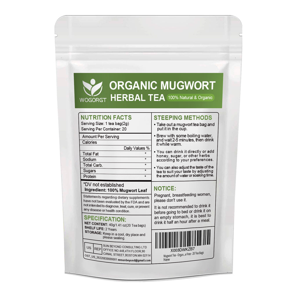 Mugwort Tea - Organic Mugwort Herb Tea, Dried Mugwort Tea Bags for Immune Support and Sleep Better, Caffeine Free - 20 Tea Bags